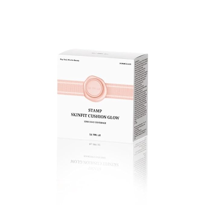 THE TOOL LAB Stamp Skinfit Cushion Foundation & Brush Set|Glow type, No.21 Ivory|120H Long-Lasting Coverage, Flawless, Ultra Adherence, Glass Glowy Clear Watercolor-Radiance Skin|SPF 40++, 11g
