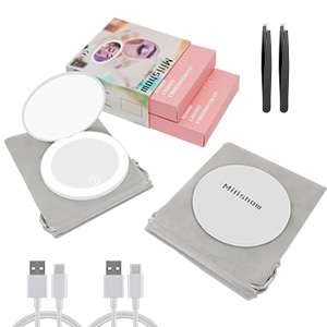 Compact Mirror with LED Light,1x/10x Magnifying Rechargeable Mirror,3.5in, Dimmable Travel Mirror for Purse,Pocket,Handheld 2-Sided Makeup Mirror
