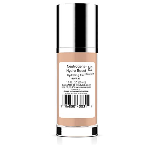 Neutrogena Hydro Boost Hydrating Tint Foundation Makeup for Dry Skin, with Hyaluronic Acid, Lightweight Oil-Free Water Gel, Non-Comedogenic, 30 Buff Color, 1.0 fl. oz