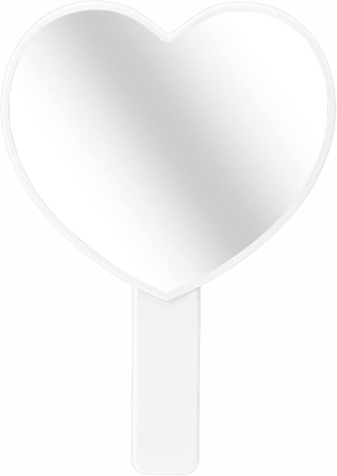 2PCS Heart-Shaped Makeup Hand Mirror,Travel Handheld Mirror Portable Personal Cosmetic Mirror with Handle (White)