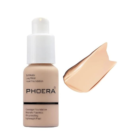 BestLand PHOERA Foundation Full Coverage Liquid Foundation Cream - Long-lasting Lightweight Concealer - Oil-Free Formula - Natural Shade - Suitable for All Skin Types (Nude #102)