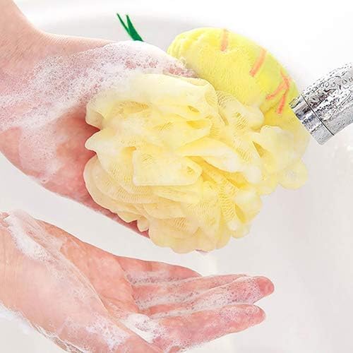 Yellow Pineapple Soft Fruit Shape Bath Puff Body Foam Bubble Net Ball Body Scrubber Shower Sponge Pouf Loofahs Mesh Shower Ball Loofah Bath Sponge for Kids Adults Beauty Bathing Bath Sponges