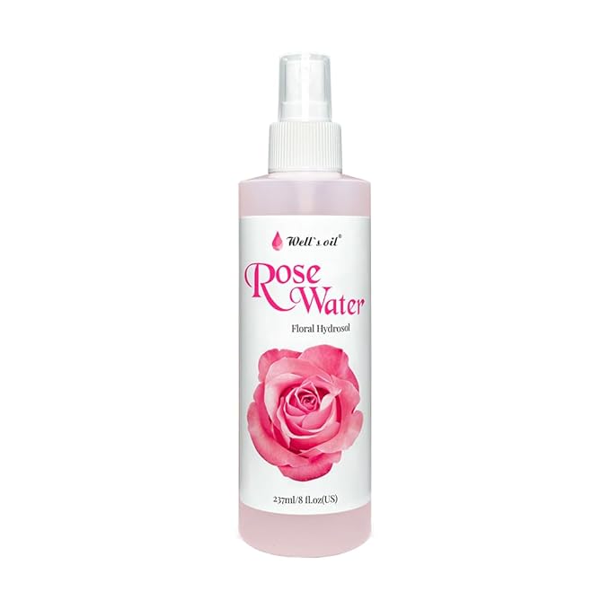 Well's Oil Rosewater Mist Spray (8 Fl oz) β Hydrates, Soothes & Refreshes | 100% Natural | No Chemical | for All Skin and Hair Types