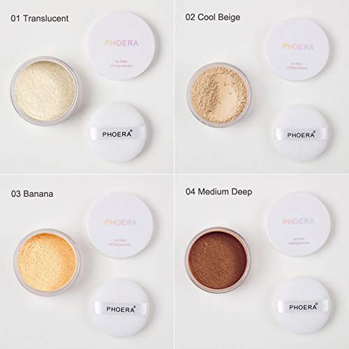 2 Pcs PHOERA Setting Powder, Control Oil Brighten Skin Color Cover Blemish Whitening Face Setting Loose Powderγ (01# Translucent & 02# Cool Beige)