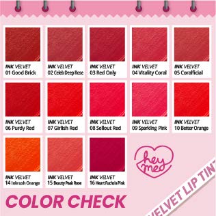 Peripera Ink the Velvet Lip Tint - High Pigment Color, Longwear, Weightless, Not Animal Tested, Gluten-Free, Paraben-Free (016 HEART FUCHSIA PINK)