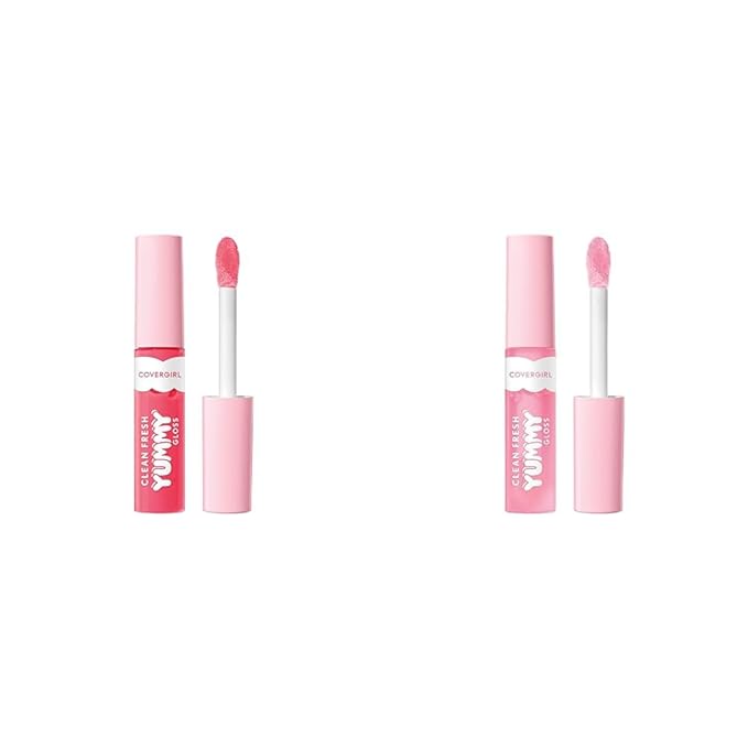 COVERGIRL Clean Fresh Yummy Gloss Lip Gloss 2-Pack - Glamingo Pink & Sugar Poppy Sheer Shades with Hyaluronic Acid, Vegan