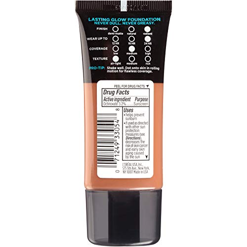L'Oreal Paris Makeup Infallible Up to 24HR Pro-Glow Foundation, Cocoa, 1 fl oz.