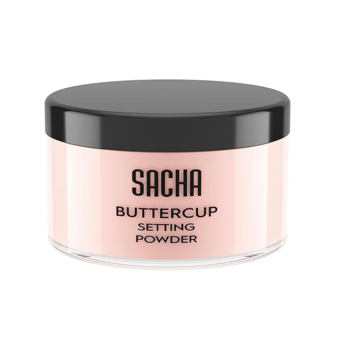 Sacha BUTTERCUP RosΓ© Setting Powder. No Ashy Flashback. Blurs Fine Lines and Pores. Loose, Translucent Face Powder to Set Makeup Foundation or Concealer. For All Skin Tones, 1.75 oz.