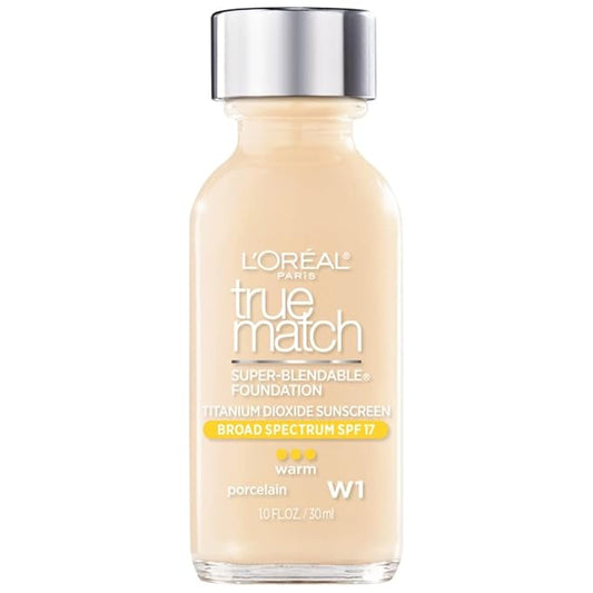 LβOrΓ©al Paris Makeup True Match Super-Blendable Liquid Foundation, Porcelain W1, 1 Fl Oz,1 Count
