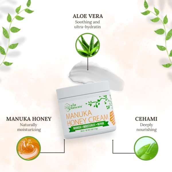 Wild Naturals Manuka Honey Moisturizer for Dry, Sensitive Skin β Eczema Relief Face Cream β Soothing Cream for Redness & Irritation β Face, Hand & Body Moisturizer for Women & Men