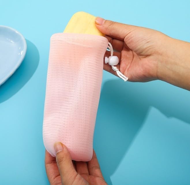 6PCS Multicolor Exfoliating Mesh Soap Pouch Bubble Foam Net Bag for Shower Saver Pouch Drawstring Foaming Net Soap Bag for Body Facial Cleaning Tool, 5 Colors Easy to Store Used Repeatedly,Cleansers