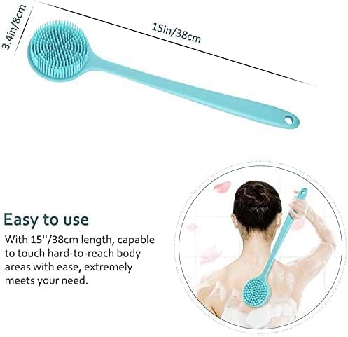 BAOOOFU Silicone Back Brush Long Handle Soft Body Brush for Shower Exfoliating Body Scrubber, Back Scrubber for Elderly Men Women, Hook Provided (Blue)