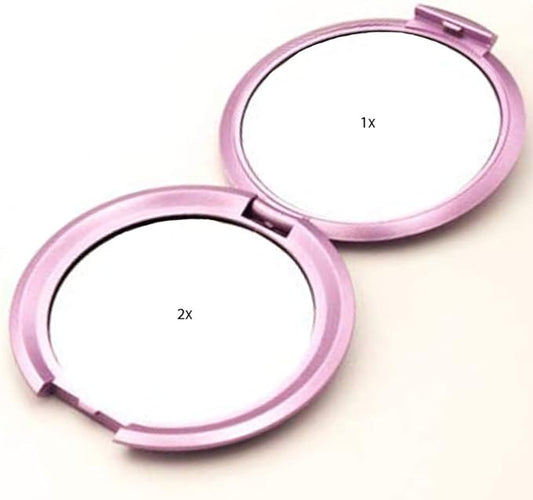 2 Pcs Folding Compact Travel Makeup Mirror 2X 1x Magnification Portable Mini Beauty Accessories (Matte Rose Gold)