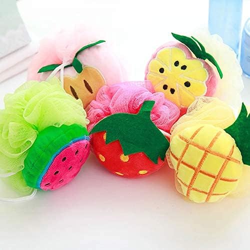 Yellow Pineapple Soft Fruit Shape Bath Puff Body Foam Bubble Net Ball Body Scrubber Shower Sponge Pouf Loofahs Mesh Shower Ball Loofah Bath Sponge for Kids Adults Beauty Bathing Bath Sponges