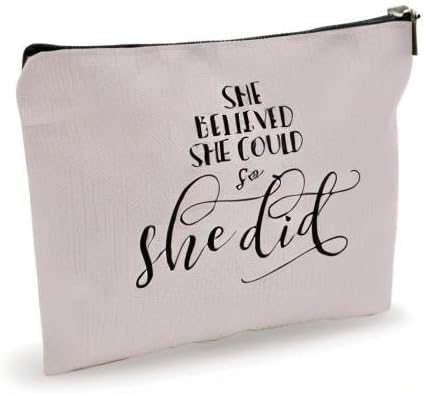Minimalism Makeup Bag - She Believe She Could So She Did - Quotes Cosmetic Bag, Toiletry Bag Gift For Girls, Teen, Sister, Besties, Personal Care & Accessories(Warm Grey) - A05