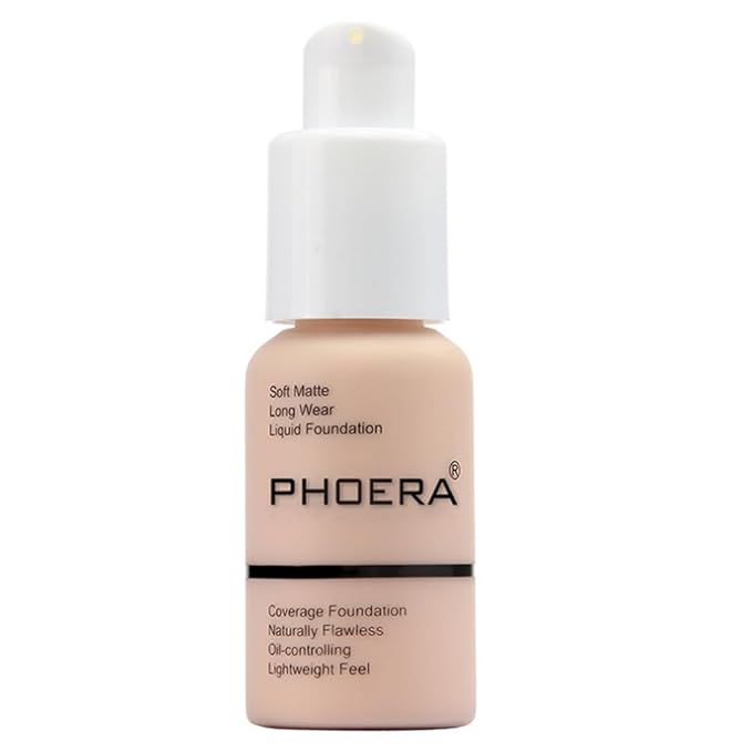 2Pcs Liquid Foundation Full Coverage 24HR Matte Oil Control Concealer 30ml (Nude & Buff Beige) with Kabuki Foundation Brush Flat Top (1pcs-108)