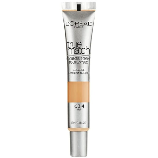 LβOrΓ©al Paris True Match Eye Cream in a Concealer, 0.5% hyaluronic acid, Light C3-4, 0.4 fl. oz.