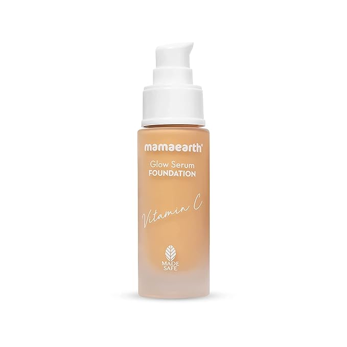 Mamaearth Glow Serum Foundation - 03 Nude Glow Shade | with Vitamin C & Turmeric | Up to 12 Hour Buildable Coverage | Waterproof & Lightweight | 1.01 Fl Oz (30ml)