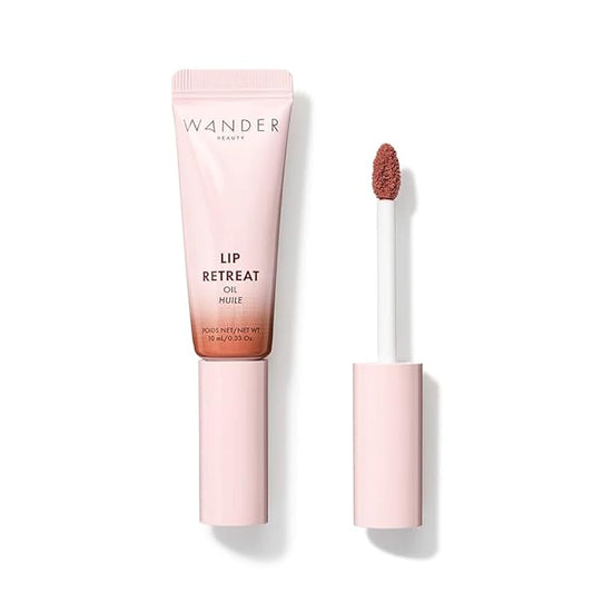 Wander Beauty Lip Retreat Oil - Tan Lines (Mauvey Nude) - 4-in-1 Tinted Oil + Moisturizing Gloss with Avocado, Vitamin E and Rosehip - Hydrating Care for Dry Lips - 0.33 fl oz