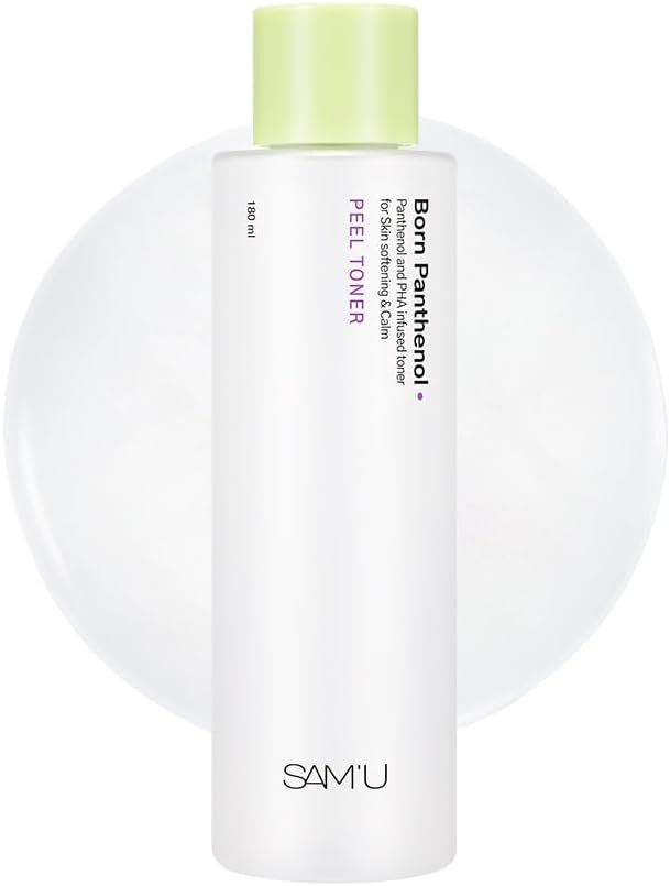 SAM'U Born Panthenol Peel Toner, Instant Hydration with 7 Hyaluronic Acids & Ceramide, Gentle Exfoliating PHA Toner for Women β Korean Skincare for All Skin Types (180ml / 6.08 fl oz)