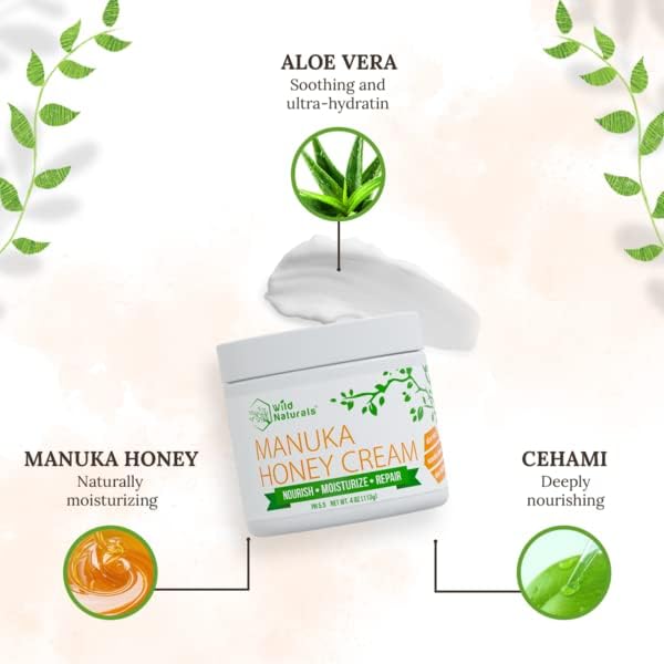 Wild Naturals Manuka Honey Moisturizer for Dry, Sensitive Skin β Eczema Relief Face Cream β Soothing Cream for Redness & Irritation β Face, Hand & Body Moisturizer for Women & Men
