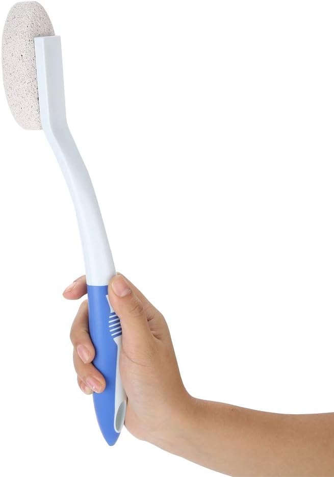 Foot Brush Long Handle Shower Bath Brush, Silicone Stone Foot Brush Removal Brush with Scrubbing Pumice Stone, 13.8inch Long Handle Foot Cleaning Massaging Brush