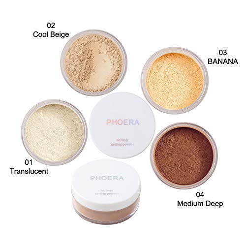 2 Pcs PHOERA Setting Powder, Control Oil Brighten Skin Color Cover Blemish Whitening Face Setting Loose Powderγ (01# Translucent & 02# Cool Beige)