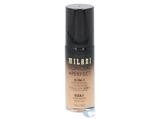 Milani Conceal + Perfect 2-in-1 Foundation + Concealer - Pure Beige (1 Fl. Oz.) Cruelty-Free Liquid Foundation - Cover Under-Eye Circles, Blemishes & Skin Discoloration for a Flawless Complexion