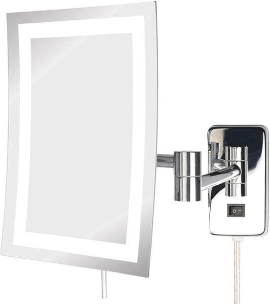 JERDON Wall Mount Makeup Mirror with 5X Magnification - 8.75β x 6.5β Rectangular Design Extends 15.5β from The Wall β Chrome Finish β Power Cord and Plug β Model JRT710CL