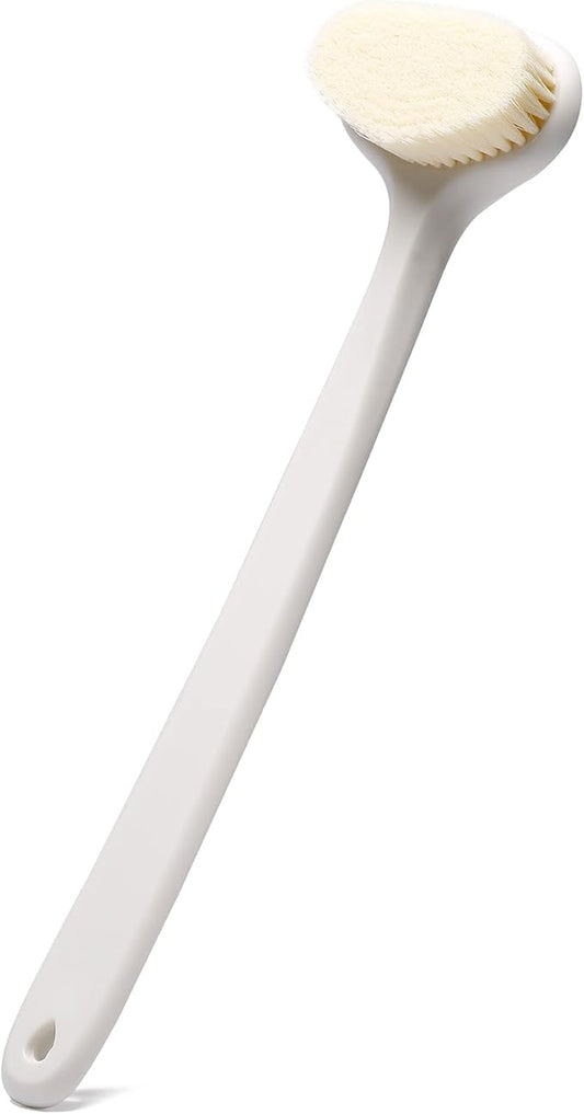 Upgraded Bath Body Brush with Comfy Bristles Long Handle Gentle Exfoliation Improve Skin's Health and Beauty Bath Shower Wet or Dry Brushing Body Brush (14 inch, White)