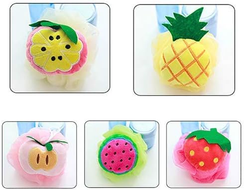 Yellow Pineapple Soft Fruit Shape Bath Puff Body Foam Bubble Net Ball Body Scrubber Shower Sponge Pouf Loofahs Mesh Shower Ball Loofah Bath Sponge for Kids Adults Beauty Bathing Bath Sponges