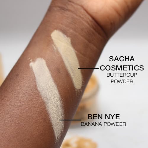 Sacha BUTTERCUP Mini Setting Powder. No Ashy Flashback. Blurs Fine Lines and Pores. Loose, Translucent Face Powder to Set Makeup Foundation or Concealer. For Medium to Dark Skin Tones, 0.35 oz.
