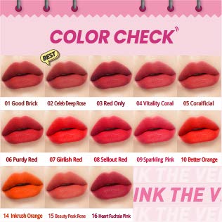 Peripera Ink the Velvet Lip Tint - High Pigment Color, Longwear, Weightless, Not Animal Tested, Gluten-Free, Paraben-Free (016 HEART FUCHSIA PINK)