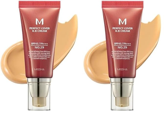 MISSHA M Perfect BB Cream No.29 Caramel beige for medium with warm skin tone SPF 42 PA +++ 1.69 Fl Oz - Tinted Moisturizer for face with SPF (Pack of 2)