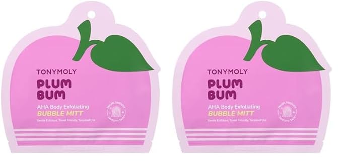TONYMOLY Plum Bum AHA Exfoliating Bubble Mitt β Single-Use Korean Body Scrub with Glycolic Acid, Peptides & Plum Extract for Smooth, Refreshed Skin β 1.2 oz (Pack of 2)