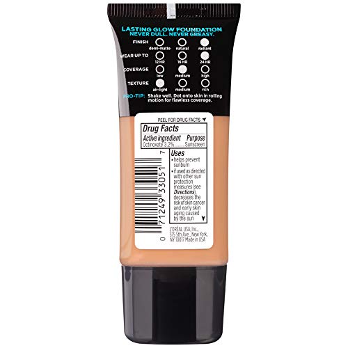 L'Oreal Paris Makeup Infallible Up to 24HR Pro-Glow Foundation, Buff Beige, 1 Fl oz