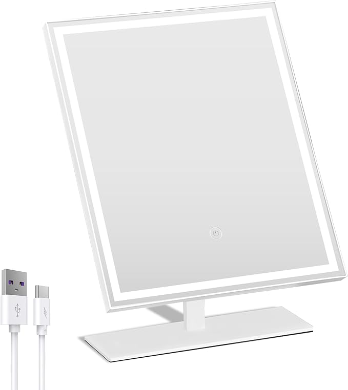 Makeup Mirror with Light 10" x 14",Vanity Mirrors,Lighted Makeup Mirror Tabletop,for Vanity Desk Tabletop, Bedroom,3 Colors Dimmable,120° Rotation.