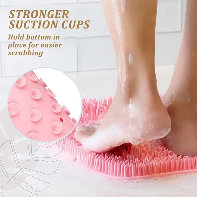 Shower Back & Foot Scrubber,Wall Mounted Back Scrubber Silicone Bath Massage Cushion Brush with Suction Cups,Bathroom Wash Foot Mat Exfoliating Dead Skin Foot Brush 1 Pcs (Orange)