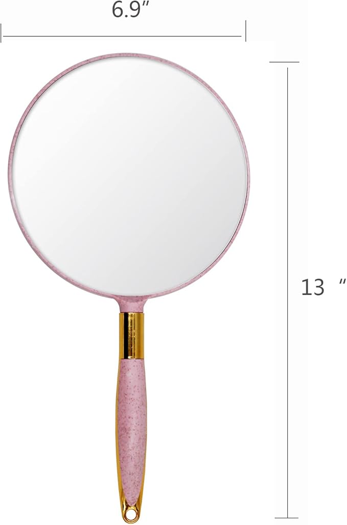 Eaoundm Round Hand Held Mirror for Makeup Hand Mirror (6.9W X 13 L inchs, Pink)