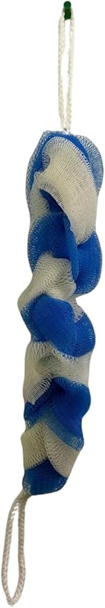Long Reach Nylon Mesh Elastic Dual-Color Bathing Sponge for Soft Sensitive Skin (Blue-White)