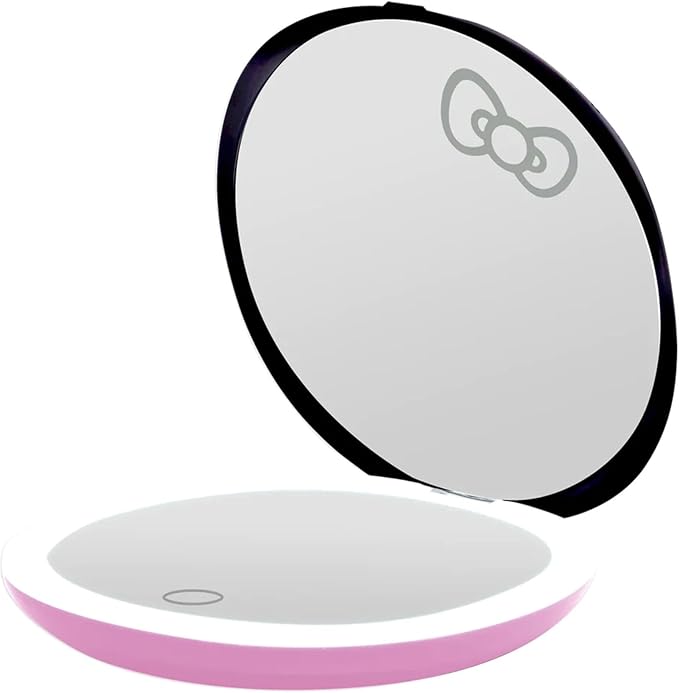 Impressions Vanity Hello Kitty The Favorites Compact Mirror with Light, Double Sided Cute Travel Makeup Mirror with Magnification, Soft Touch Button, and Adjustable Brightness