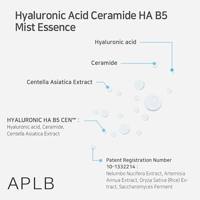 APLB Hyaluronic Acid Ceramide HA B5 Mist Essence | HYALURONIC HA B5 CENβ’ 28.7% 3.55 FL.OZ/Korean Skincare, Replenishing moisture, Revitalize for gentle and improve skin texture through Hyaluronic