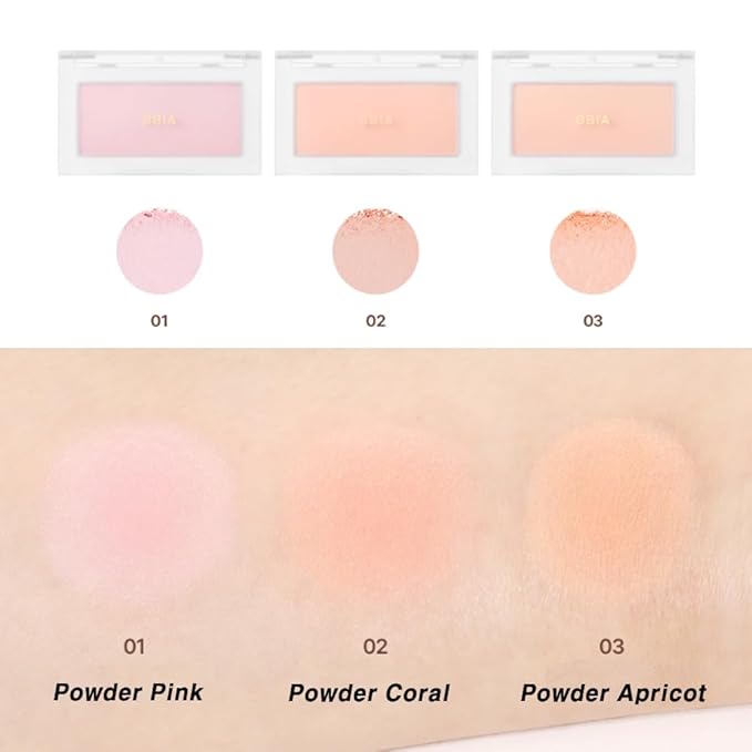 BBIA Ready To Wear Powder Cheek Blush 3 Color β Buildable & Blendable Soft Blush for Cheeks, Matte & Shimmery Finish, Lightweight, Long-Lasting, Vegan, Korea Face Makeup, 0.19oz (03 POWDER APRICOT)