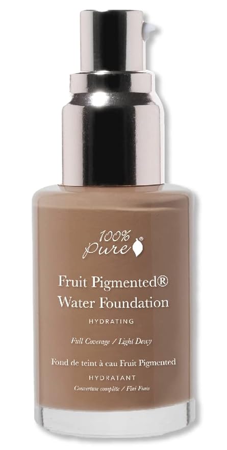 100% PURE Water Foundation Full Coverage Hydrating Makeup, Light Dewy Finish, Moisturizing Concealer for Normal to Dry Skin, Fruit Pigment Color Neutral 4.0 w/Peachy Undertones for Tan Skin - 1 Fl Oz