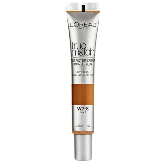 LβOrΓ©al Paris True Match Eye Cream in a Concealer, 0.5% hyaluronic acid, Dark W7-8, 0.4 fl. oz.