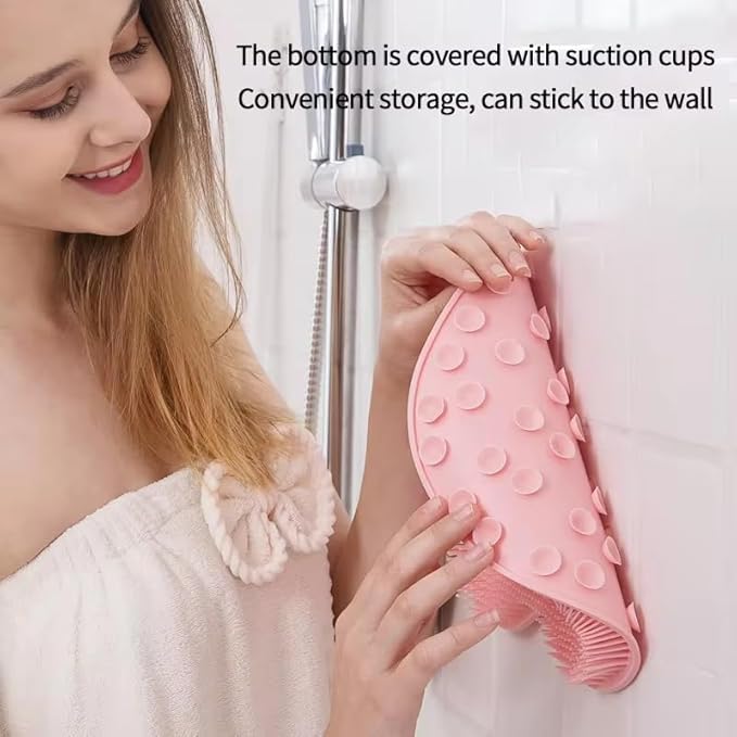 Shower Back & Foot Scrubber,Wall Mounted Back Scrubber Silicone Bath Massage Cushion Brush with Suction Cups,Bathroom Wash Foot Mat Exfoliating Dead Skin Foot Brush 1 Pcs (Orange)