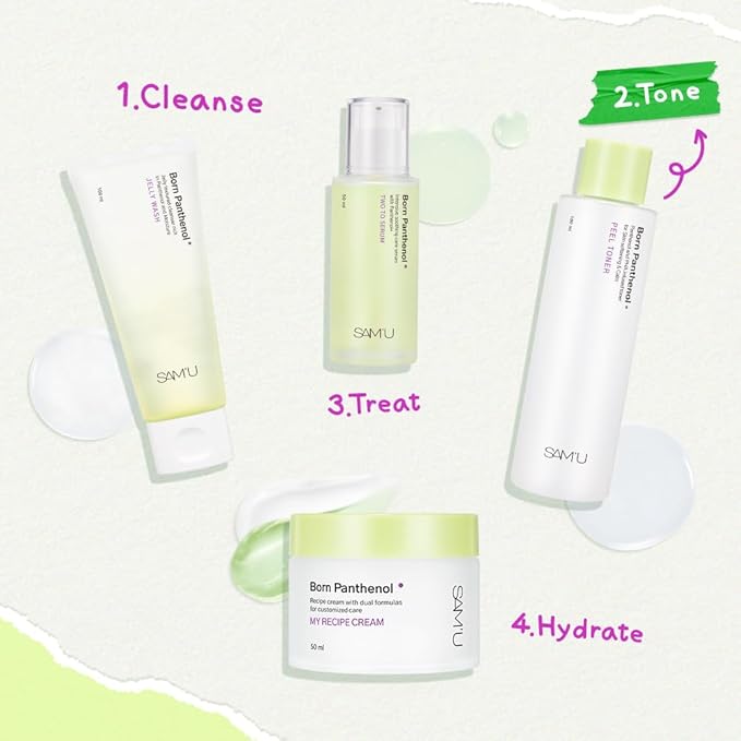 SAM'U Born Panthenol Peel Toner, Instant Hydration with 7 Hyaluronic Acids & Ceramide, Gentle Exfoliating PHA Toner for Women β Korean Skincare for All Skin Types (180ml / 6.08 fl oz)