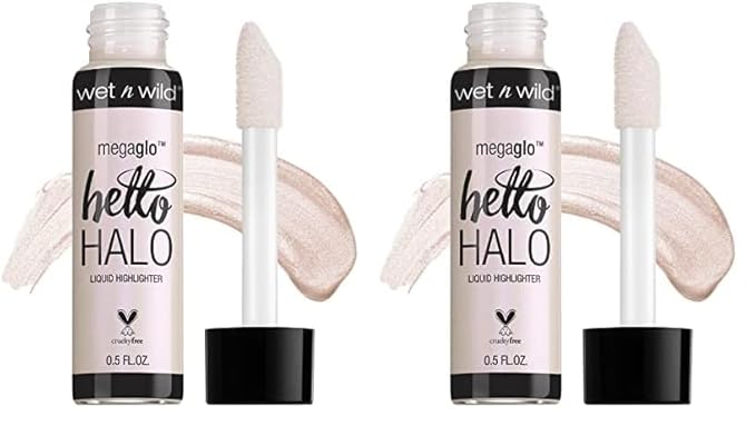 wet n wild MegaGlo Hello Halo Liquid Highlighter Makeup, Shimmer, Glow Halographic (Pack of 2)