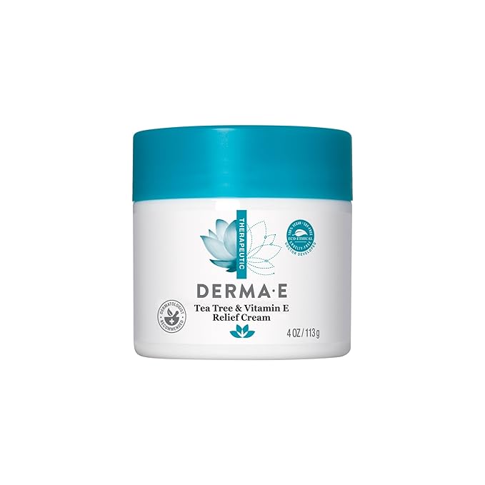 Derma E Tea Tree and Vitamin E Relief Cream β Deeply Moisturizing Tea Tree Lotion β Vitamin E Cream Soothes, Calms and Nourishes Dry, Irritated Skin, 4 oz