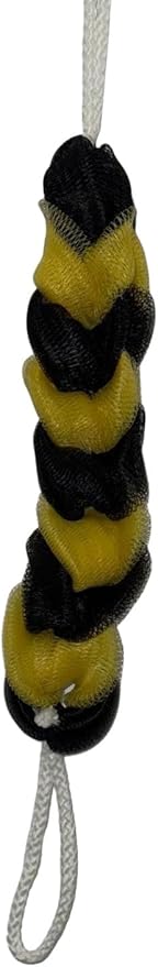 Long Reach Nylon Mesh Elastic Dual-Color Bathing Sponge for Soft Sensitive Skin (Black-Gold)